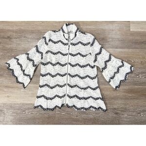 Erin London Sz PS White Black Stretch Lace Full  Zip Up Swing Jacket Minimalist